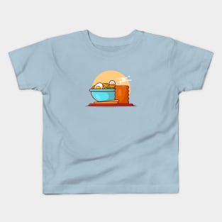 Ramen Bowl Noodle with Egg Boiled Cartoon Vector Icon Illustration Kids T-Shirt